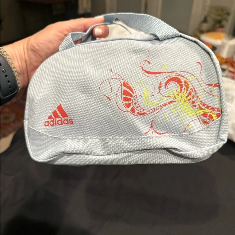 Adidas Light Blue Cosmetic Bag with Red Logo